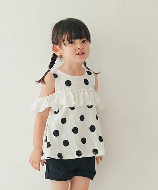 Nicofrat 露肩圓點荷葉邊T-shirt
