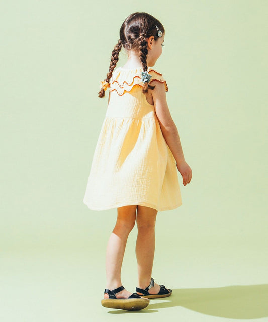 BEAMS Kodomo Beams 無領荷葉邊雙層紗布洋裝