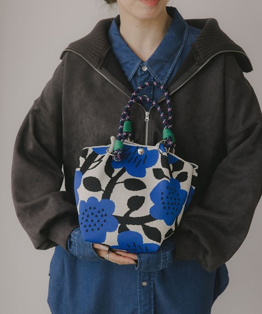 210nouve 繩帶圖案針織手提包