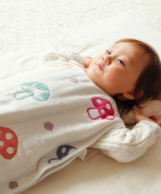 [日本製] Hoppetta 香菇(蘑菇圖案)嬰兒6層紗布睡床